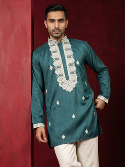 Jompers - Blue Embroidered Full Sleeves Kurta