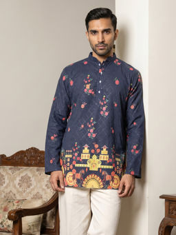 Jompers - Navy Blue Floral Full Sleeves Kurta