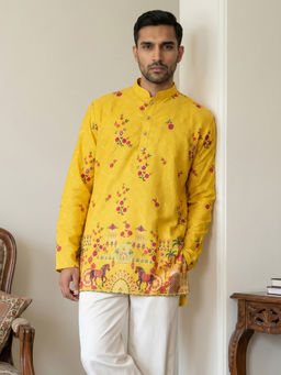 Jompers - Yellow Floral Full Sleeves Kurta