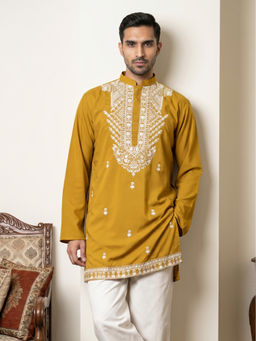 Jompers - Mustard Embroidered Full Sleeves Kurta
