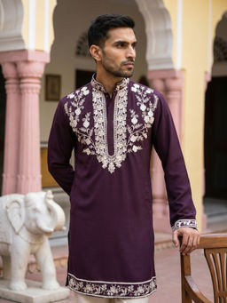 Jompers - Purple Embroidered Full Sleeves Kurta
