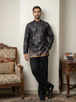 Jompers - Black Printed Full Sleeves Kurta & Pyjama