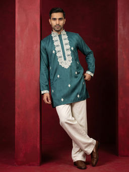Jompers - Blue Embroidered Full Sleeves Kurta & Pyjama