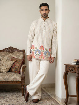 Jompers - White Printed Full Sleeves Kurta & Pyjama