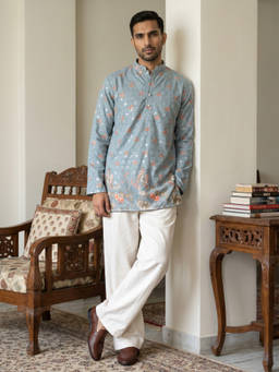 Jompers - Blue Printed Full Sleeves Kurta & Pyjama