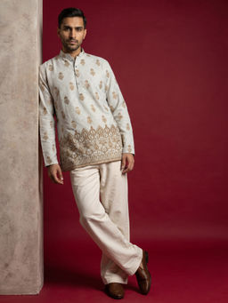 Jompers - White Embroidered Full Sleeves Kurta & Pyjama