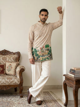 Jompers - Beige Printed Full Sleeves Kurta & Pyjama