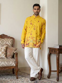 Jompers - Yellow Floral Full Sleeves Kurta & Pyjama