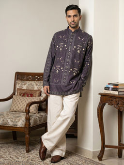 Jompers - Purple Printed Full Sleeves Kurta & Pyjama