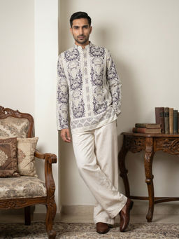 Jompers - White Printed Full Sleeves Kurta & Pyjama