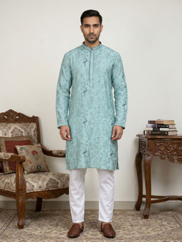 Jompers - Blue Embroidered Full Sleeves Kurta & Pyjama