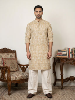 Jompers - Gold Printed Full Sleeves Kurta & Pyjama
