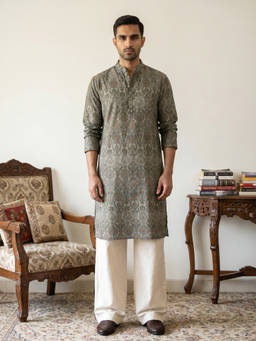 Jompers - Green Printed Full Sleeves Kurta & Pyjama
