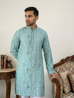 Jompers - Teal Embroidered Full Sleeves Kurta