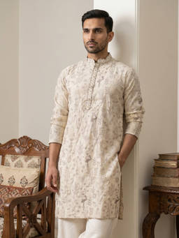 Jompers - Off White Embroidered Full Sleeves Kurta