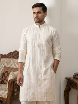 Jompers - White Geometric Full Sleeves Kurta
