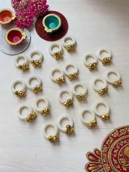 ISHKAARA - Gold-Plated Pearl-Beaded White Ghungroo Finger Ring (Pack of 20)