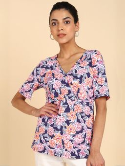 Zelena - Women Cotton Half Sleeves V Neck Maternity Feeding Zipless Top