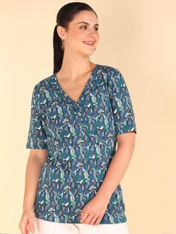 Zelena - Women Stretchable Cotton Half Sleeve V Neck Maternity Feeding Zipless Top