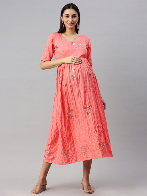 slim fit dress slacks PEACH CREPE ASYMMETRIC DRAPE FIT AND FLARE DRESS – Tas Design main image 1