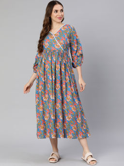 Swishchick - Blue Fit and Flare Concealed Feeding Zip Maternity Dress