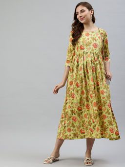 Swishchick - Yellow Fit and Flare Concealed Feeding Zip Maternity Dress