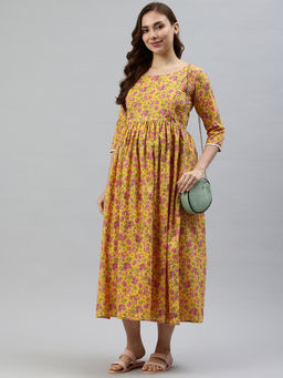 Swishchick - Yellow Fit and Flare Concealed Feeding Zip Maternity Dress