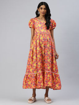 Swishchick - Peach Fit and Flare Concealed Feeding Zip Maternity Dress