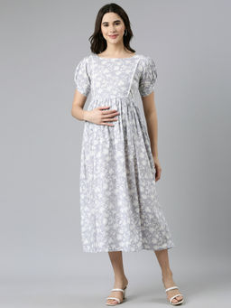 Swishchick - Grey Fit and Flare Concealed Feeding Zip Maternity Dress