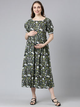 Swishchick - Navy Blue Fit and Flare Concealed Feeding Zip Maternity Dress