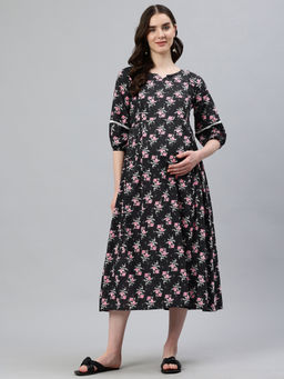 Swishchick - Black Fit and Flare Concealed Feeding Zip Maternity Dress