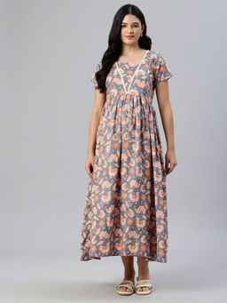 Swishchick - Grey Fit and Flare Concealed Feeding Zip Maternity Dress