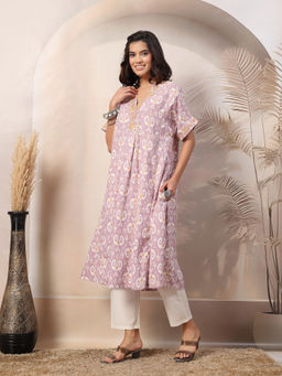 Zelena - Lavender Rayon Printed Maternity Feeding Kurta with Pant (Set of 2)