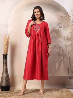 Zelena - Red Polyester Maternity Feeding Dress