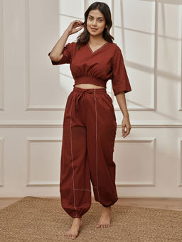 Vastramay - Women Maroon Cambric Cotton Co-Ord (Set of 2)