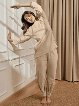 Vastramay - Women Beige Three-Quarter Sleeves Co-Ord (Set of 2)