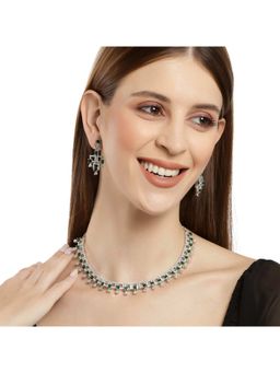 Karatcart - Silver Tone Green AD Necklace Set for Women (Set of 2)