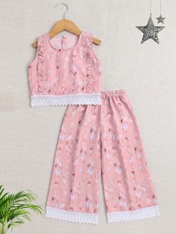 The Magic Wand - Stripe Print With Lace Coordinating Top and Pant - Pink (Set of 2)