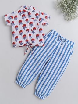 The Magic Wand - Hand Block Cotton Shirt and Harem Pant For Girls-Red (Set of 2)