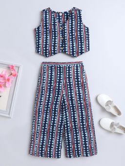 The Magic Wand - Stripes Printed Waist Co-Ord-Indigo Blue (Set of 2)
