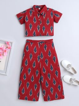 The Magic Wand - Floral Printed Waist Co-Ord-Maroon (Set of 2)