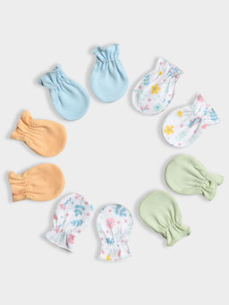 Mi Arcus - Printed And Solid Cotton Mittens For Kids (Pack of 5) (0-6 Months)
