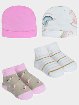Mi Arcus - Printed Knitted Socks & Caps For Kids (Pack of 2) (0-12 Months)