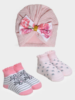 Mi Arcus - Printed Cap and Socks For Baby Girl (Pack of 2) (0-12 Months)