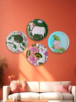 Nestroots - Pichwai Print Porcelain Wall Plates (Pack Of 4)