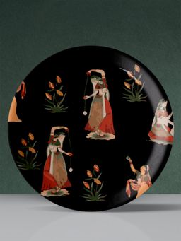 Nestroots - Rajasthani Traditional Art Print Wall Plate Black