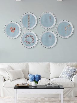 Nestroots - Sea-Inspired Waves And Fish Art Collection Porcelain Wall Plates (Pack Of 6)