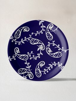 Nestroots - Elegant Blue Pottery Symmetry Paisley For Every Space Wall Plate Blue