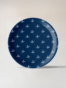 Nestroots - Elegant Blue And White Plate Blue Pottery Symmetry Flower Inspired Plate Blue