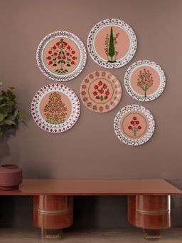 Nestroots - Mughal Garden-Inspired Tropical Elegance Collage Wall Plates (Pack Of 6)